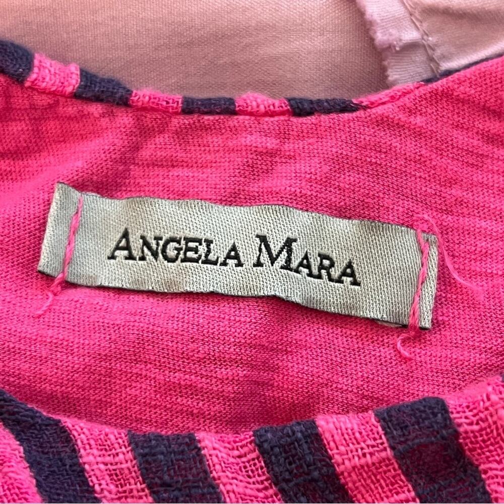 Angela Mara XSmall Womens Lagenlook Dress Artsy Striped Pink Navy - Picture 6 of 9